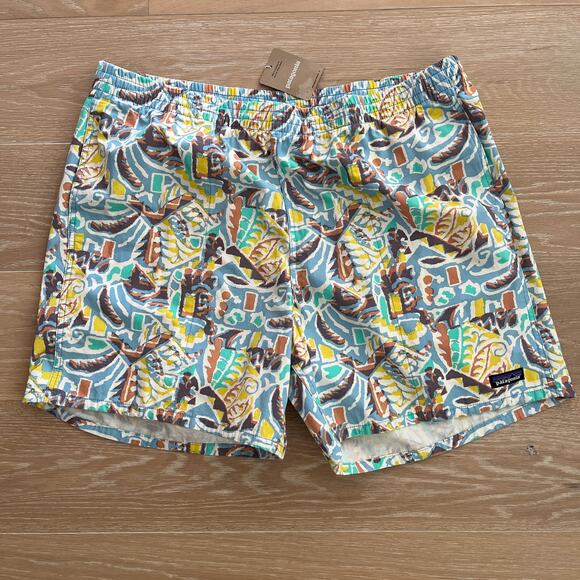 Patagonia Men's Funhoggers Shorts Thriving Planet Lago Blue XXL NWT - Picture 1 of 4